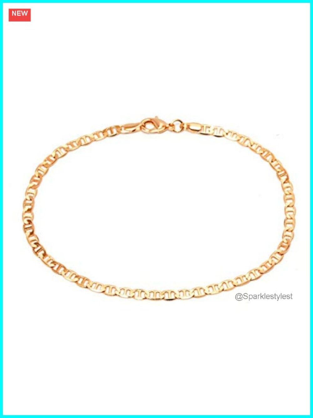 18K Gold Plated Flat Marina Link Anklet Women Made In Brazil